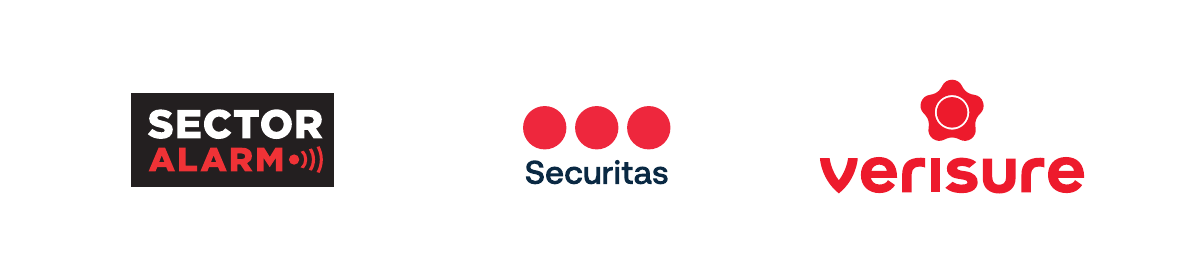 Logotyper för Sector Alarm, SecuritasHome och Verisure